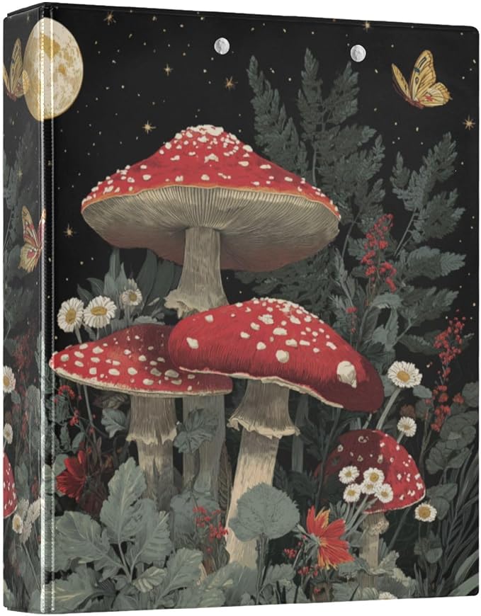 Red Mushrooms Vintage 3 Ring Binders 1.5 Inch Clear View Three Ring Binders Versatile Binder for Work School Office Supply 1 Pack