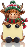 Thenshop Christmas Highland Cow Pop up Sticky Note Dispenser with 100 Sheet | Christmas Sticky Note Holder, Highland Cow Desk Accessories, Resin, Red Green Scarf Hat, Back to School Classroom, 3 x 3 Inch