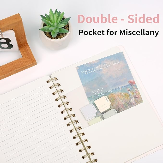 Spiral Notebook-5.75" x 8.125" College Ruled Journal with Inner Pockets and 160 Pages,PU Leather Cover Business Journal, Twin-Wire Binding Notebook Perfect for Office & Home School Supplies 3 pack Pink/NavyBlue/Black