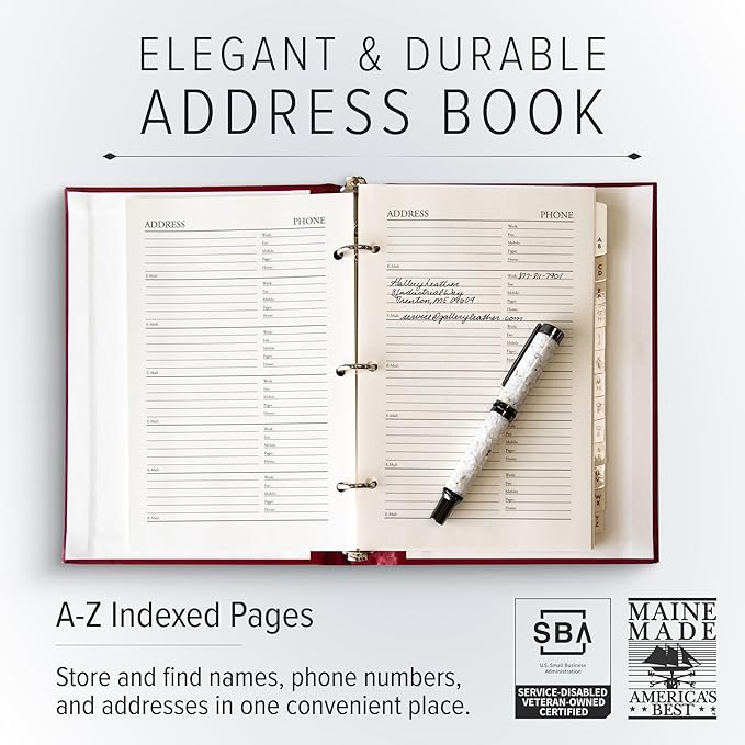 Gallery Leather Large Address Book with Alphabetical Tabs up to 480 Records, Leather Notebook Hardcover, Telephone and Address Books - 9x7, Desk Address, Acadia Navy