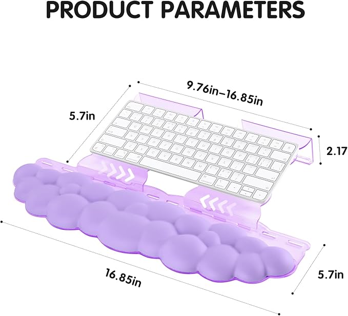 Purple Acrylic Keyboard Stand with Wrist Rest，Detachable/Adjustable Width | Ergonomic Cloud Wrist Rest Keyboard Support，Width Adjustment 9.7-16.8 in,for Laptop,Office Desk - Portable Comfortable Typing
