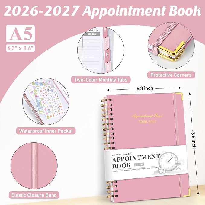 Appointment Book 2026-2027, 30-Minute Interval Hourly Planner, 6.3"×8.6"