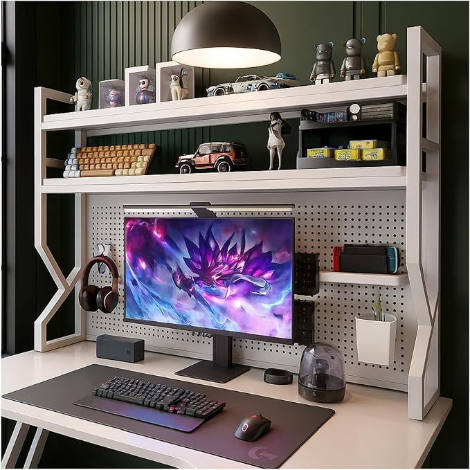 Desktop Bookshelf, Multi-Size pegboard Storage Organizer Rack, Dorm Desk Shelf, Desk Hutch, Desk top Storage Rack, Student Desktop Storage,Desk Shelves for top of des(White, 45.3" Lx9.9 Wx39 H)