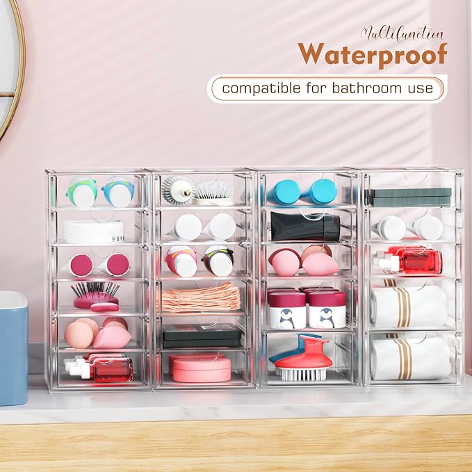ARSTPEOE 22-Drawer Acrylic Storage & Makeup Organizer for Desk, Bath | Smooth-glide drawers, clear acrylic, stackable, dustproof, wipe-clean, for lipsticks, lip glosses, blushes, pen