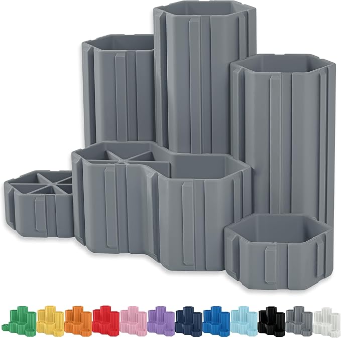 Glassboard Studio Hexaflex Organizer Set - Pen and Pencil Holder for Desk, Versatile Hexagon Design, Adjustable Dividers, 12 Color Options - Desk and Office Organization (Steel Gray)
