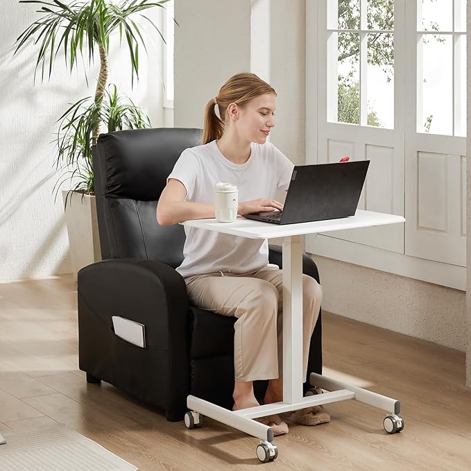 DUMOS Mobile Rolling Desk with Wheels Adjustable Height | Small Standing Desks Portable Laptop PC Table, Computer Workstation for Home Office Small Space, White