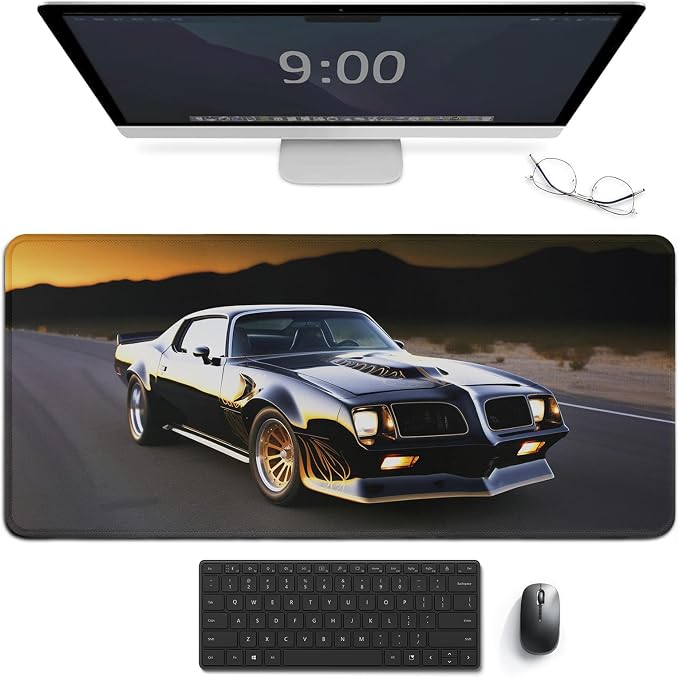 Classic American Muscle Car Mouse Pad Gaming Cool Mousepad Large Extended Computer Desk Pad Mat with Non-Slip Rubber Base Vintage Office Desk Accessories 35.4" x 15.7"