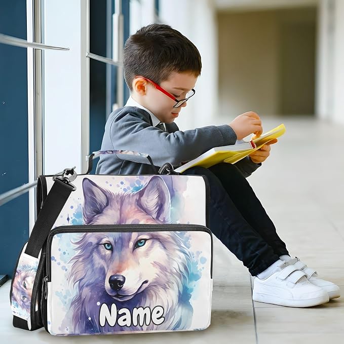 Custom Wolf Watercolor 3 Ring Binder Bag 1.5 inch Personalized Name Binder Organizer 500 Sheet Documents Storage for School Office