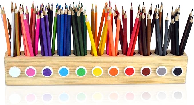 Desk Wood Colored Pen Pencil Holder, Solid Wooden Pencils Organizer Storage for Kids, Office and School Supplies.