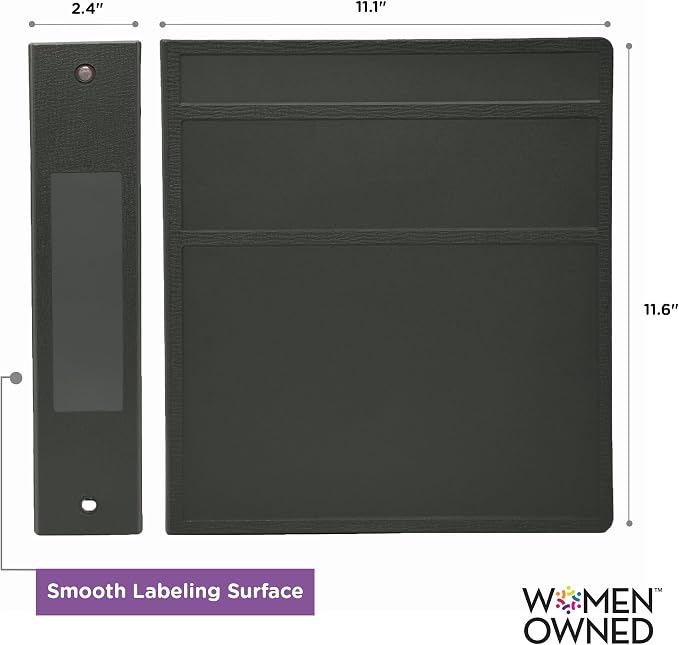 Carstens 2-Inch Heavy Duty 3-Ring Binder - Side Opening, Charcoal Gray, Durable Plastic, Precision No-Gap Rings, Waterproof Covers, No Pockets, Holds 300 Letter Sheets, BPA-Free, Made in USA (5821-3R)