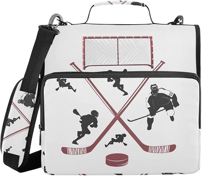 3 D-Ring Zipper Binder Bag, Hockey Player Sport Game Removable Binder with Zipper Case Hold 300+ Sheets& 13 Inch Laptop for School Office Supplies Organizer