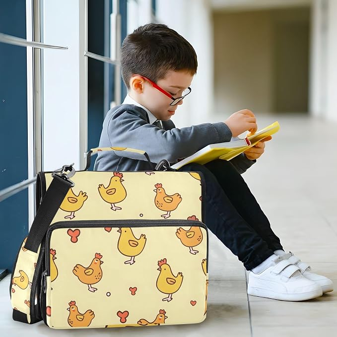 3 Ring Zipper Binder with Shoulder Strap Cute Chicken Yellow Farm 1.5 inch Binders Keeper Large Capacity Multi Pockets for School Office Supplies