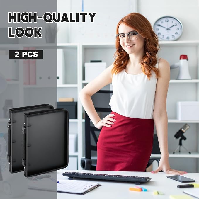 Teling 2 Pcs 1 Inch Zipper Binder 3 Ring Organizer, Black | Secure Zipper Closure, Refillable 3 Ring Design, Handle Carry, Fits Letter Size Papers for School, Office and Projects