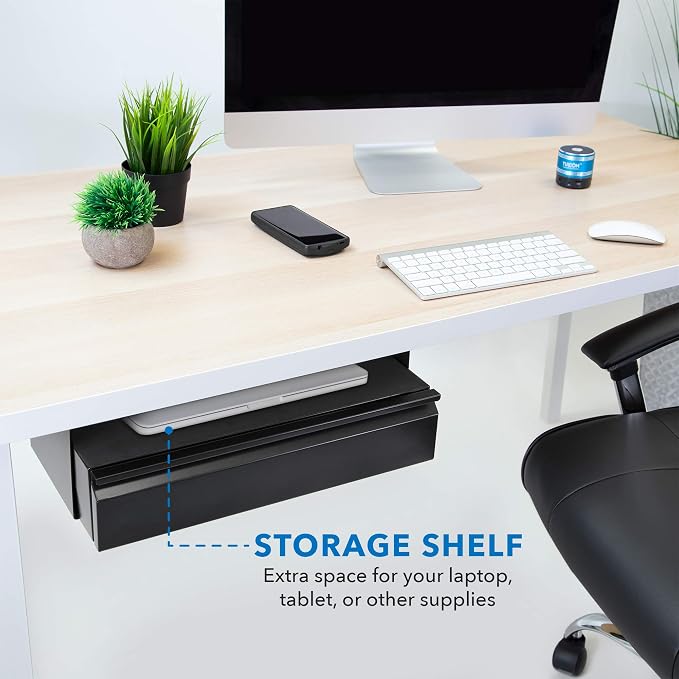 Mount-It! Hidden Under Desk Pull-Out Drawer with Shelf, Heavy-Duty Steel Under Table Storage Organizer, Smooth Slide Track, Fits Desks Over 0.71″ Thick, 11 lb Capacity