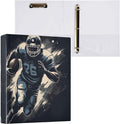 SPRIPORT Black Football Player 1.5 Inch 3 Ring Binder Holds 200 Sheets for Office Supplies Durable PVC Round Ring Binder with Interior Clear Pockets Binder Organizer for Home Work Woman Man