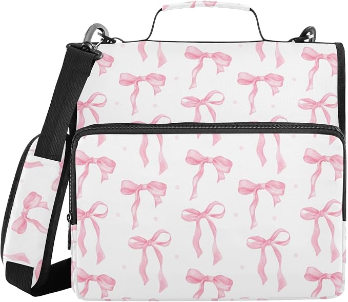 Coquette Ribbon Watercolor Zipper Binder with Shoulder Strap Bag 3 Ring Binder Organizer Large Capacity Multiple Compartments for School Office