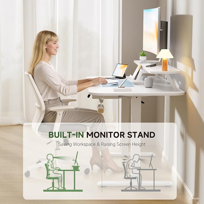 GTPLAYER Electric Standing Desk with Drawers, 48 x 24 Inches Height Adjustable Computer Desk with Monitor Stand, Laptop Stand, Sit Stand up Desk with Memory Preset for Home, Office, White