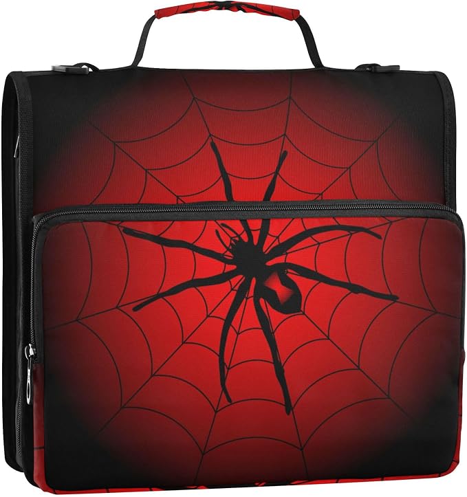 Fisyme Halloween Spider Web Zipper Binder 3 Ring with Zipper and Shoulder Strap Large Capacity Multi-Pocket Binder Organizers