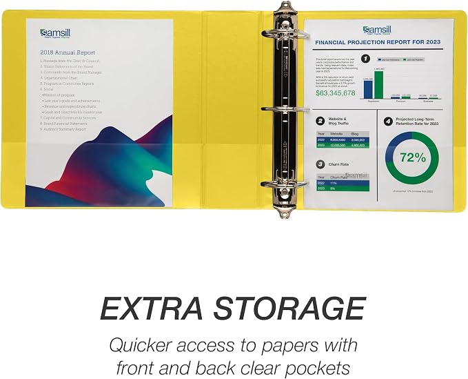 Samsill Durable 3 inch 3 Ring Binder, D Ring Binder, 100% Recycled Chipboard, Yellow