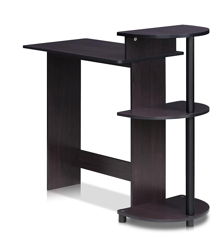 Furinno COMPACT Desk, 28.5" Wide Gaming Desk with Shelves, Computer Desk with Book Shelf, Office Desk for Home Office, Study Room, Dorm, Bedroom, Dark Walnut