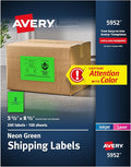 Avery® Printable Shipping Labels, 5-1/2" x 8-1/2", Neon Green, Laser & Inkjet Compatible, 200 Blank Labels Total, Great for Branding, Mailing, Organizing, and More (5952)