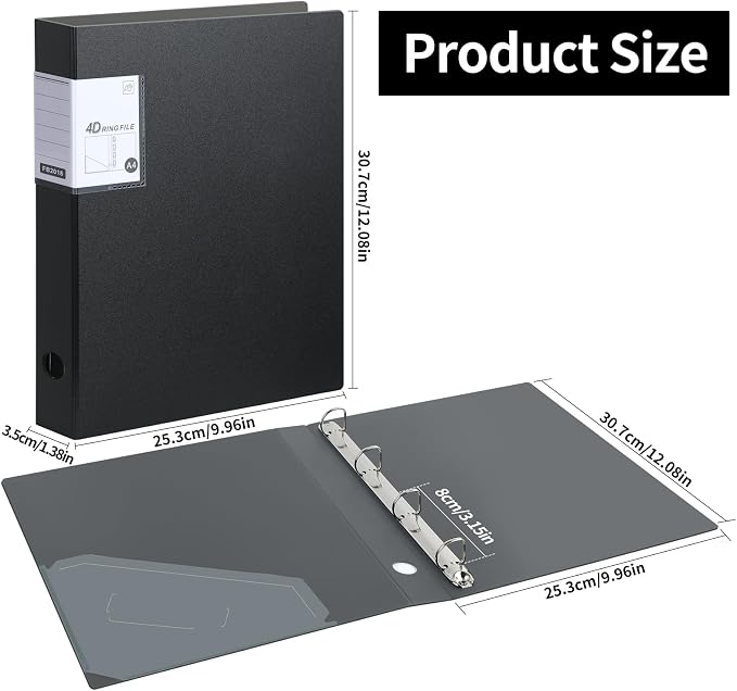 4 Ring Binders,4 Pack D Ring Binder A4 for School, Office(Black)