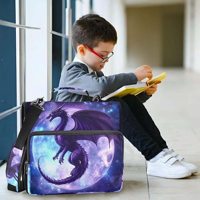 3 Ring Zipper Binder with Shoulder Strap Dragon Moon 2 Inch Zippered Binder Bag 500 Sheet Capacity Multi Pockets for School Supplies