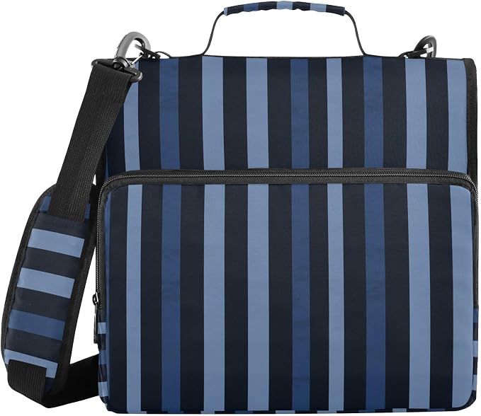 ALAZA Vintage Navy Blue Stripes Zipper Binder 1.5 inch 3 Ring Binder Organizer with Shoulder Strap and Handle for Home Office Work