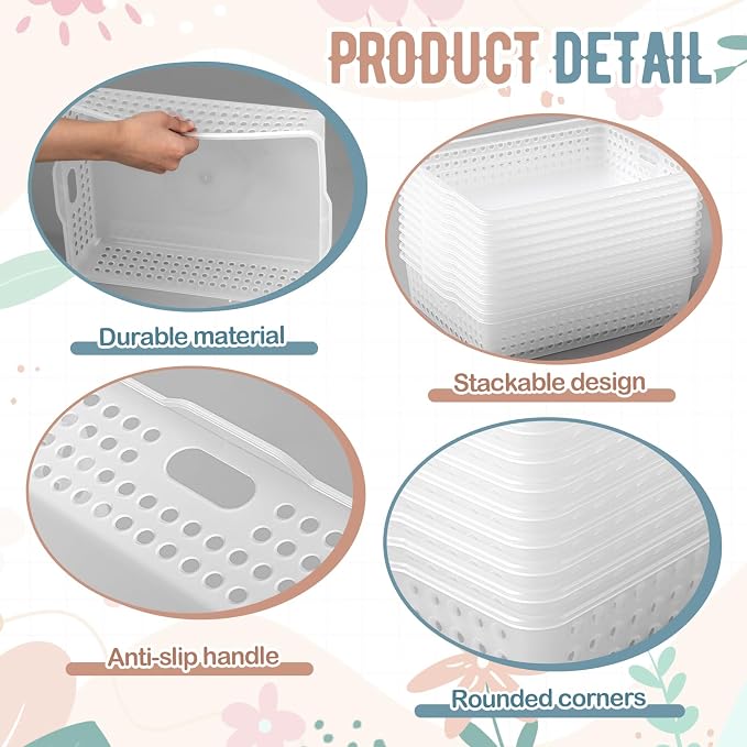 Geetery 6 Pack Classroom Storage Baskets with Handle,Clear | 14''x10'' Paper Tray Holds A4 Turn in Trays Plastic Paper Baskets Desk Organizer Bin for Classroom, Library, Office, Home