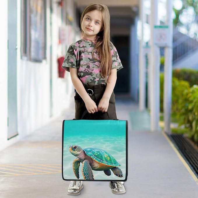 Sea Turtle Teal 3 Ring Binder Bag 1.5 inch Binder Organizer with Zipper Shoulder Strap 500 Sheet Documents Storage for School Office