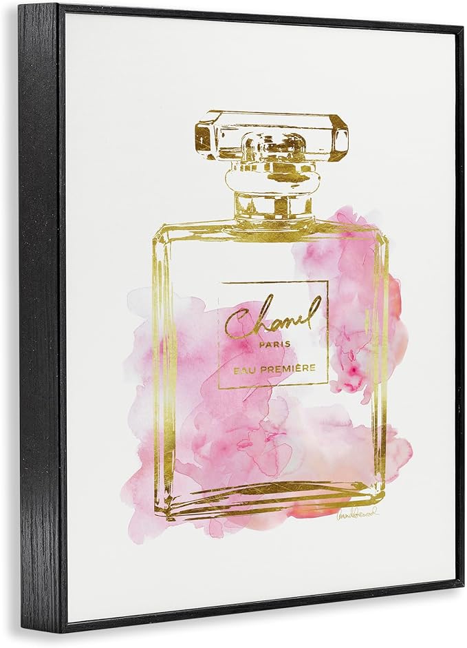 Stupell Industries 'Glam Perfume Bottle Gold Pink', Framed Giclee Art, Black, 24 x 30 Inches, Easy to Hang and Sturdy, Made in USA, by Amanda Greenwood | Stupell Industries | Black, 24 x 30 Inches, Easy to Hang and Sturdy, Made in USA, by Amanda Greenwood