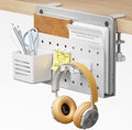 Desk Side Storage Organizer, Fits Flat Edge 0.4" to 2.2", White | No Drill Under Desk Laptop Holder, Clamp on Desks Shelf with Pegboard Accessories, Hanging Laptop Mount