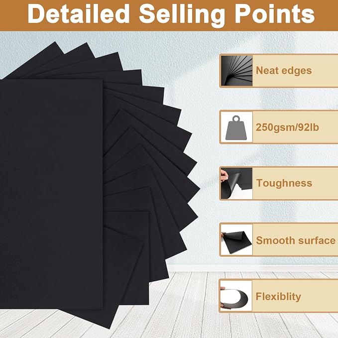 Silunkia 28 Sheets Black Cardstock 8.5 x 11 for Halloween 92lb | Heavyweight Black Paper Card Stock for DIY Cards, Scrapbooking, Greeting Cards, Invitations, Party