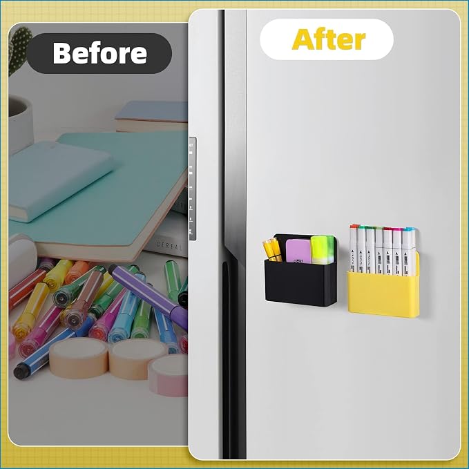 Magnetic Dry Erase Marker Holder, Magnetic Pen Holder Whiteboard Pen Holder Dry Erase Marker and Eraser Organizer,Powerful Neodymium Magnets 4pcs (Yellow)