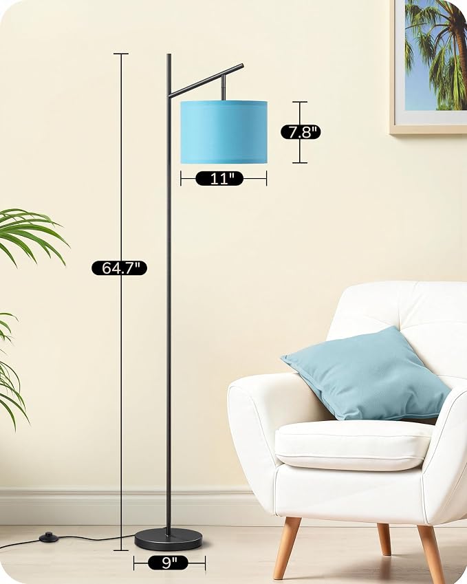 EDISHINE Blue Floor Lamps for Living Room, 64.7" Modern Standing Lamp | 3 Color Temperatures, Bulb Included, Adjustable Linen Shade, Foot Switch, Weighted Base, Tall Light for Office, Bedroom