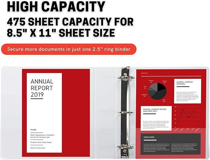 2.5 Inch 3 Ring Binder 12 Pack, Holds 475 Sheets, Round Ring, White | Presentation Binder, Customizable Clear View, PVC-Free, Gap-Free Rings, Inside Pockets, Fits 8.5x11, Assembled in USA
