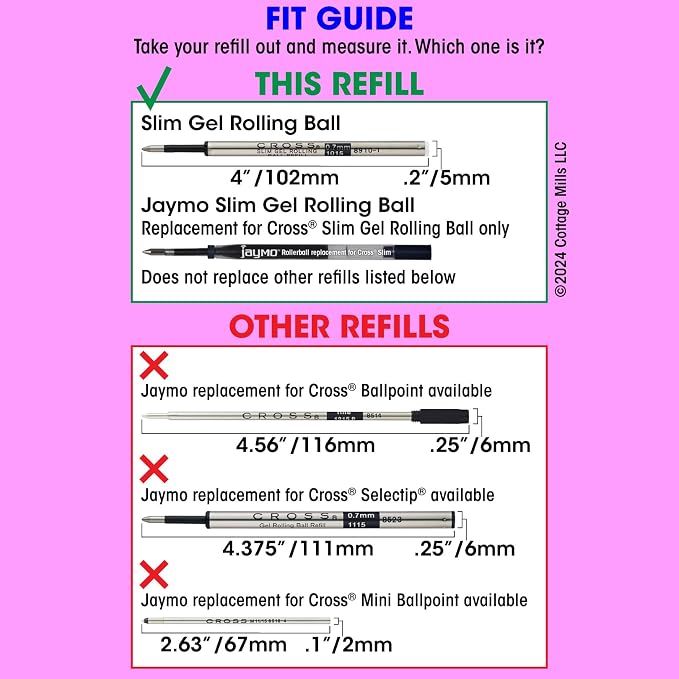 Replacement for Cross Slim 8910 - Gel Rolling Ball Pen Refill - 2 Purple