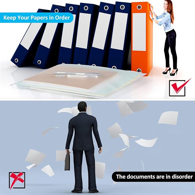 Zonon 30 Pcs A4 3 Rings Tansparent Zipper Binder Pouches Clear Binder Pockets with Zipper Folders Waterproof PVC Loose Leaf Bags Filling Bags for Pen Pencil Notebooks File Document