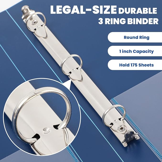Henoyso 4 Pcs 8.5" x 14" Legal Size Binder 3 Ring 1" Navy Blue Binders | Hold up to 240 Sheets for Documents Artwork Blueprints, Office, Home, Work Places