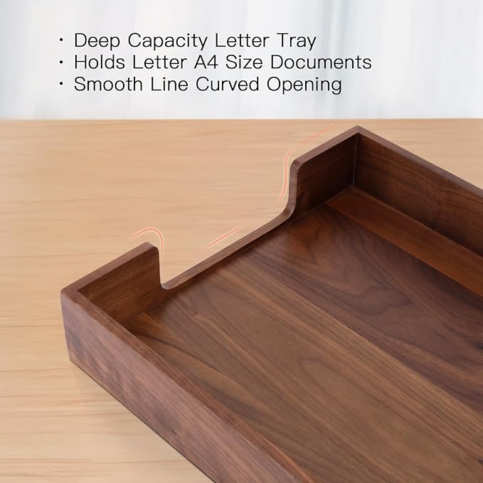Bamber Wood Letter Tray Wooden Desk Organizer Paper Document File Tray for Office Supplies Collection Folders Notebooks, Black Walnut