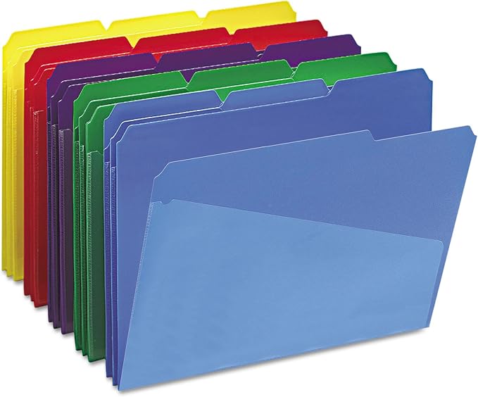 Smead Poly File Folders with Pockets, Folders for Documents, 1/3-Cut Tabs, File Folders Letter Size, Office Supplies, School Supplies, Set of 30