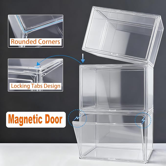 XXX-Large Acrylic Purse Handbag Display Case with Lid,Clear Handbag Storage | 17.3'' x 13'' x 13'' Purse Organizer for Closet, Extra Large Storage Bins for Helmet, Tall Boots, Collectibles, 1 Pack