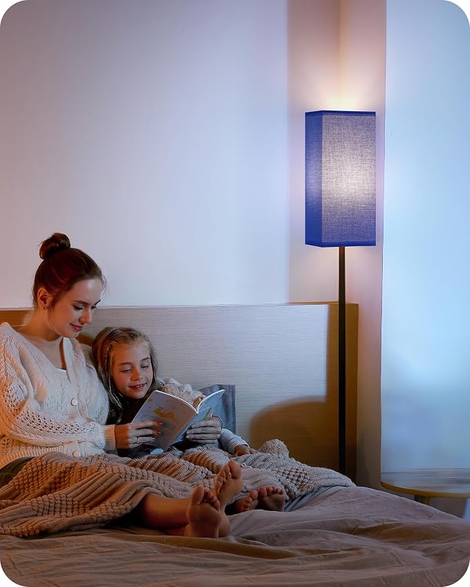 Floor Lamp, Pole Lamp with Foot Switch, Modern Standing Lamp Shade, Minimalist Freestanding Lamp (Bulb Not Included), for Living Room, Bedroom Office ETL Listed, Blue and Black U07LD05