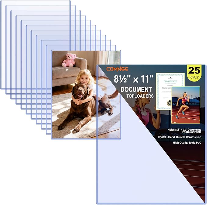 25 Pack 8.5"x11" Document Toploaders - Rigid Hard Sleeves Page Protectors | Protect Certificates, Photos, Artwork and Prints with Rigid Clear Holders, Keeps Documents Flat, Clean and Safe from Damage