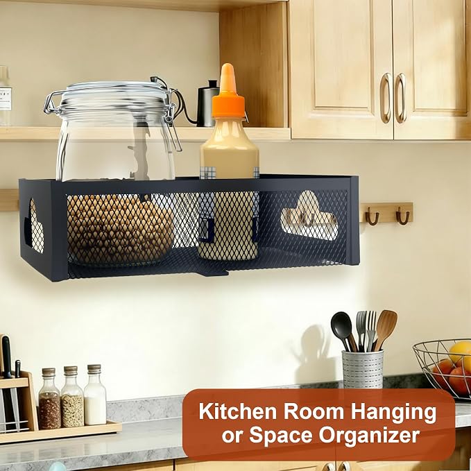 Under Desk Organizer 360° Swivel with Cup Holder,Holds Up to 7lbs | 360° rotation,no-drill clamp,holds up to 7lbs, cup holder,mesh storage,office/kitchen/art use
