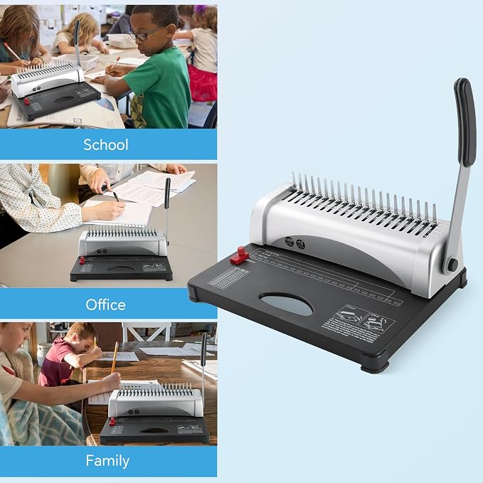 FLKQC 21 Hole Comb Binding Machine with 100PCS 3/8'' Plastic Comb Spines | 21-Hole, Manual Book Binding Machine for Letter Size, A4, A5 Paper, For Booklet Binding, Paper Punch Binder Machine