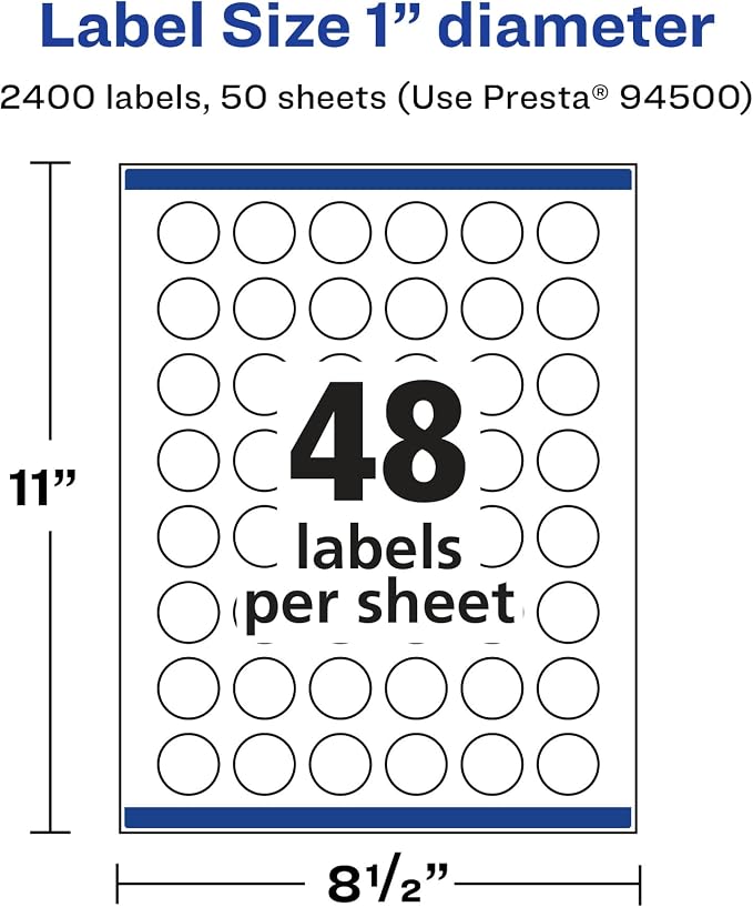 Avery Glossy Clear Round Labels, Sure Feed Technology, 1" Diameter, 2,400 Glossy Clear Labels, Print-To-The-Edge, Laser/Inkjet Printable