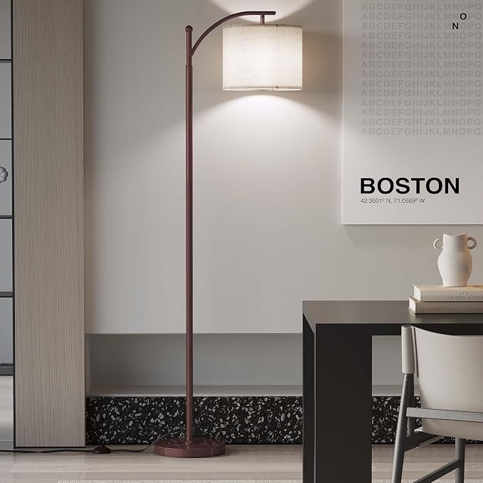 SUNMORY Arc Floor Lamp, Modern Floor Lamp with 9W 3 Color Temperatures Bulb | Metal Standing Lamps with Adjustable Hanging Lampshade, Tall Floor Lamps for Living Room, Bedroom, Office, Brown