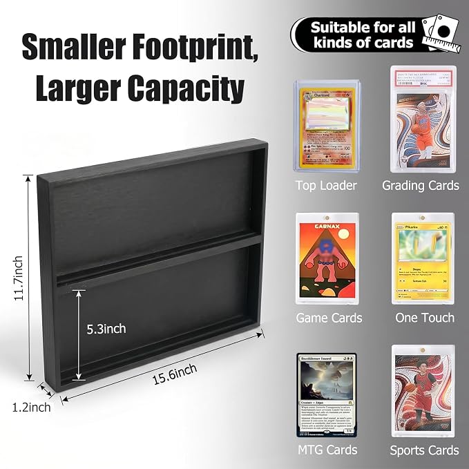 4 Pack Wooden Card Display Case Holds 32-40 PSA BGS SGC Graded Sports Card | Easy Assembly， Wall Mounted or Desktop Card Display，Trading Cards，Baseball Cards, Basketball Cards，Football Cards，Top Loaders