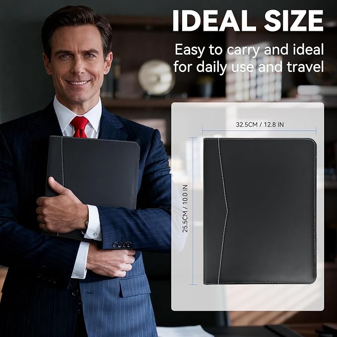 Professional Padfolio Portfolio Folder | Faux Leather, Resume Organizer, Document Pockets, Card Slots & Pen Holder, Interview Folder